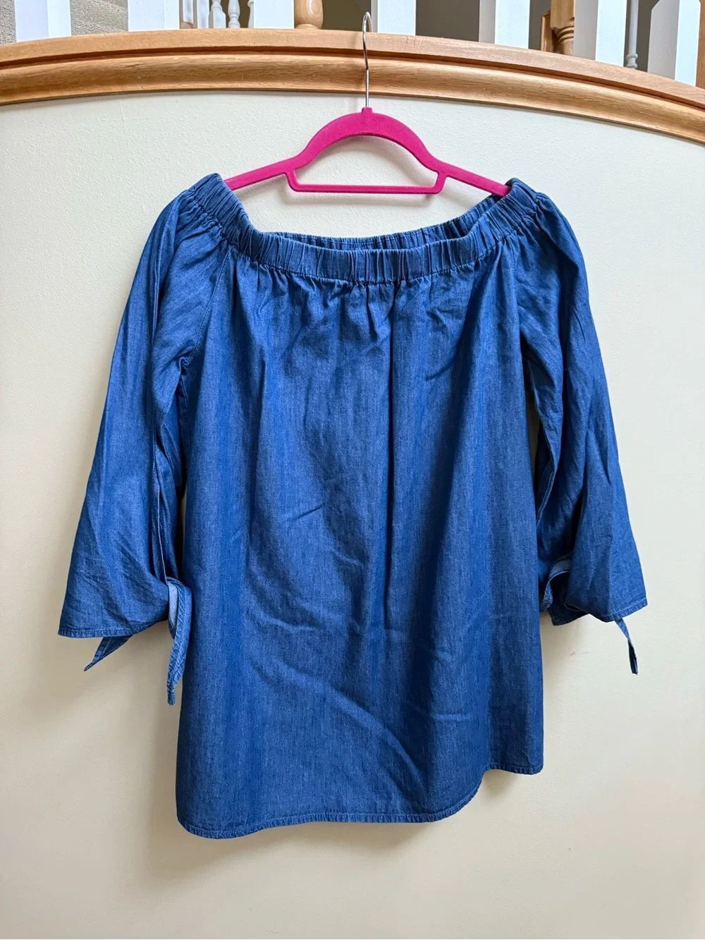 Women's Denim Blue Off-Shoulder Tie-Sleeve Top